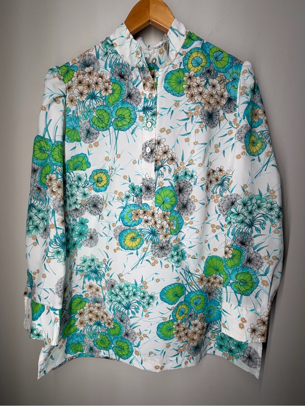 Vintage 70s Alex Colman Floral Mod Tunic Blouse Psychedelic Button Front Top